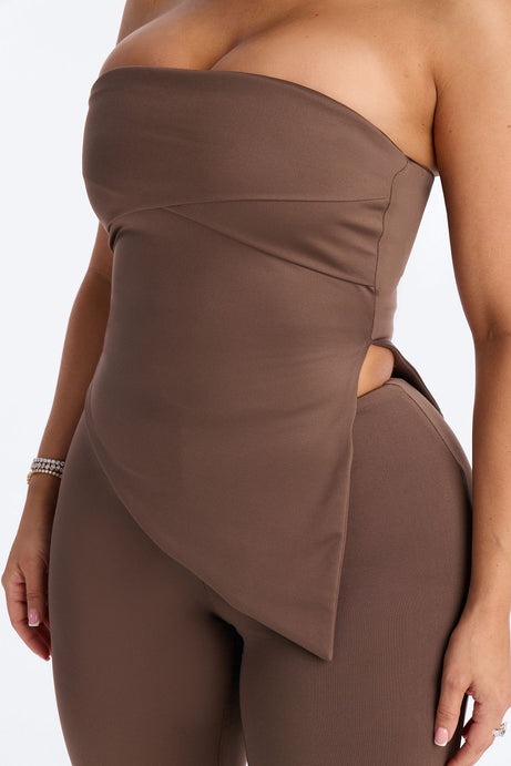 Contour Double Lined Asymmetrical Split Tube Top - Brown